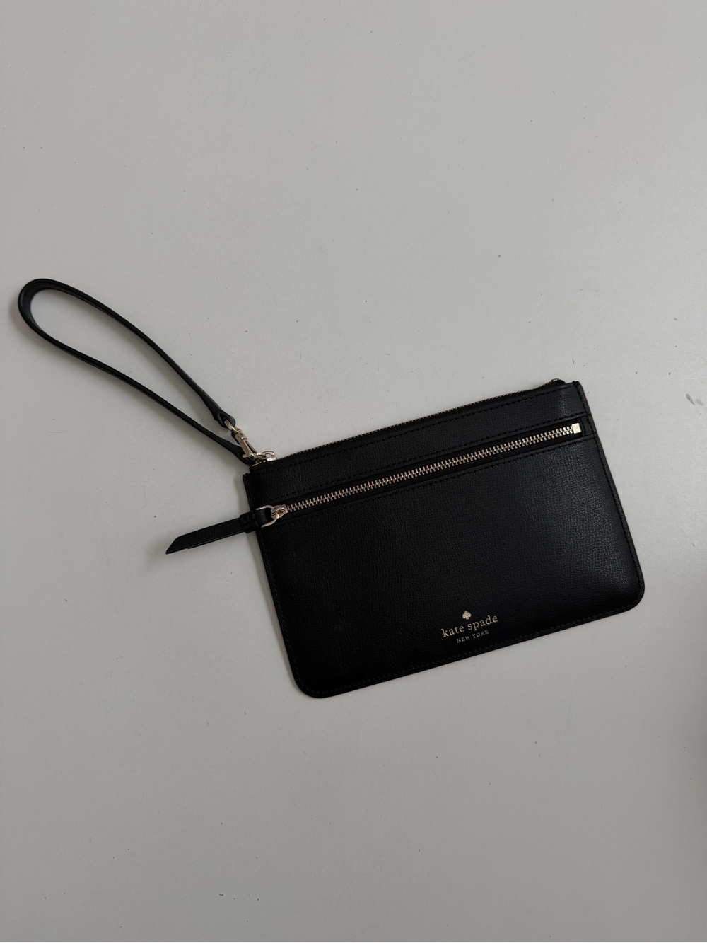 Kate Spade Patrice Wristlet Leather Double Zip Pockets Credit Card Slots Black